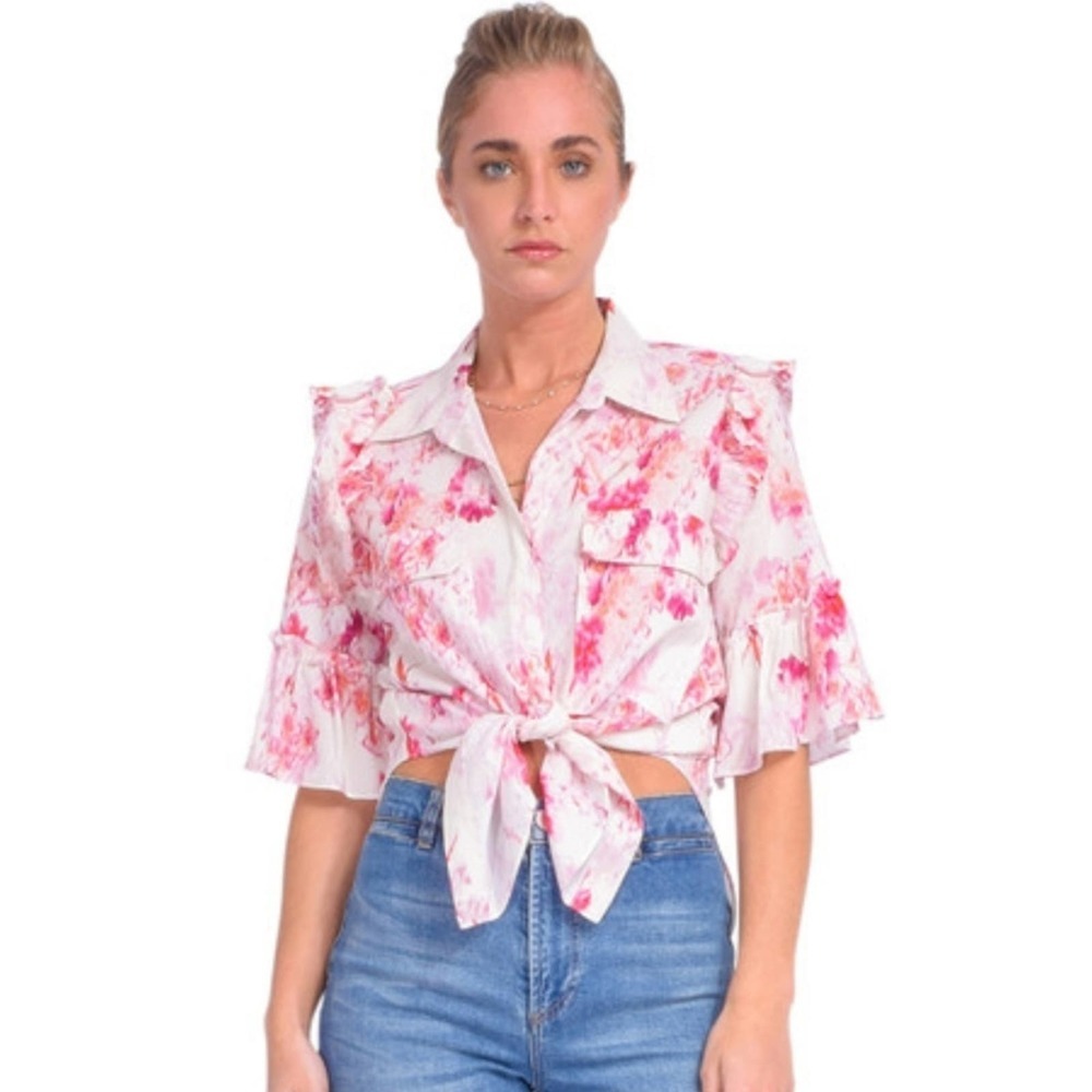 Misa Los Angeles Ana Top in Abstract Rose Flora Size Small